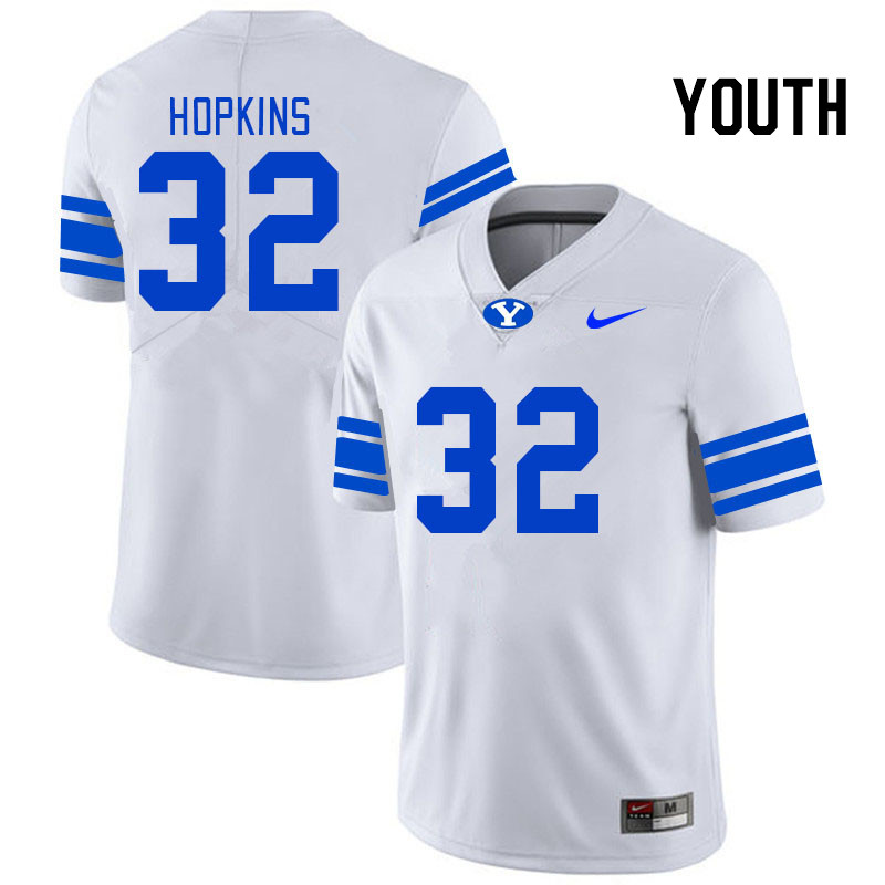Youth #32 Chase Hopkins BYU Cougars College Football Jerseys Stitched-White - Click Image to Close
